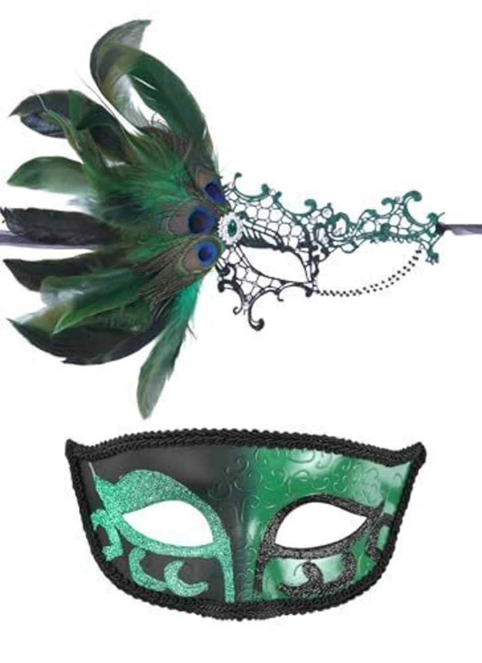 4687 2 Pcs Masquerade Mask for Couples, Green Couples Masquerade Masks Set